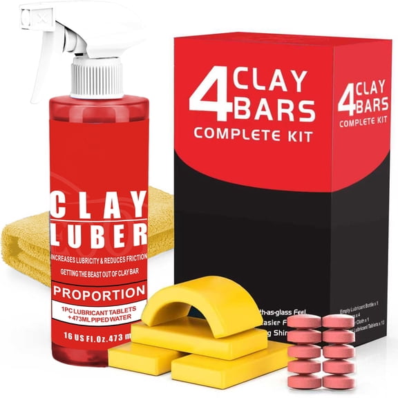 Car Clay Bars Auto Detailing and Clay Luber Synthetic Lubricant Kit, 4 Clay Bars, Clay bar Lubricant Tablets 10 Pack(1pc=16 fl oz), Spray Bottle and Microfiber Towel for Car Detailing Cleaning