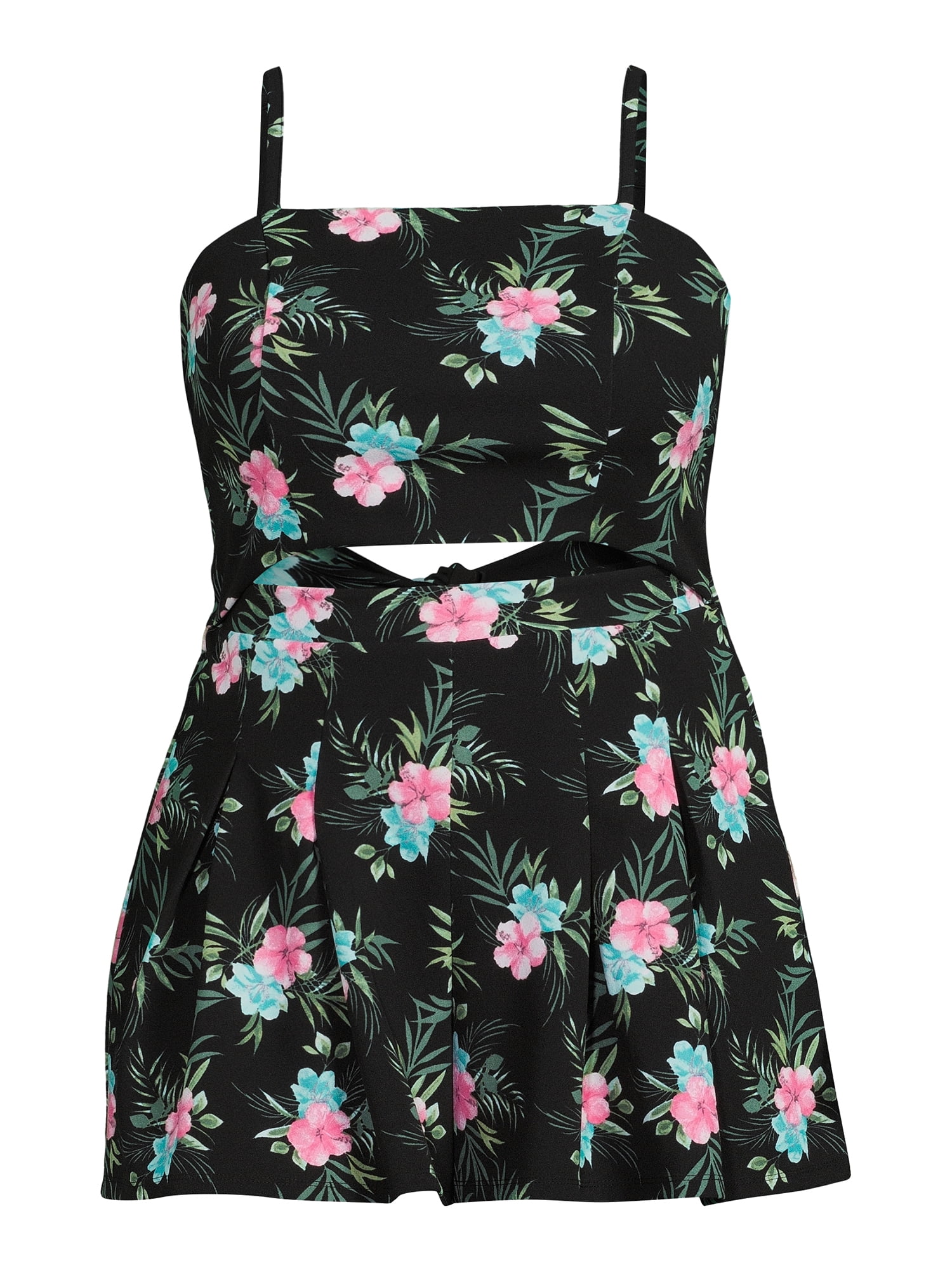 Madden NYC Juniors' Plus Size Printed Cutout Romper
