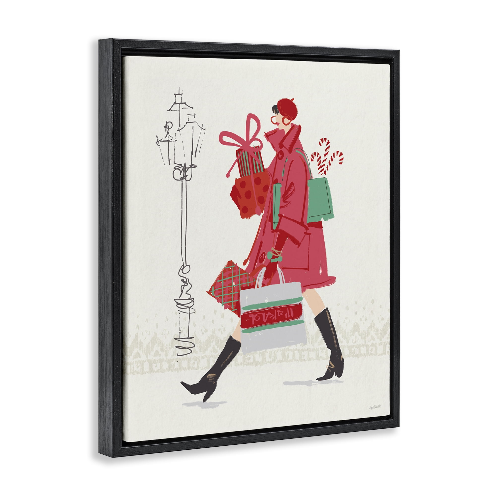 Stupell Industries Trendy Festive Fashion Holiday Painting Black Floater Framed Canvas Art Prints Wall Art, 17 x 21