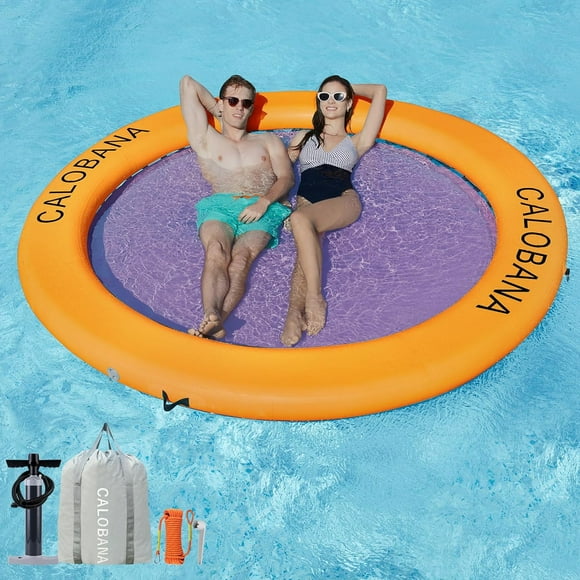 Water Hammock (8' Circle) Orange+PinkRound Floating Ring Inflatable Water Hammock Heavy Duty River Floats Lake Raft for Adults Tanning Pool Lounger Float Island Platform Pad Mat for Party