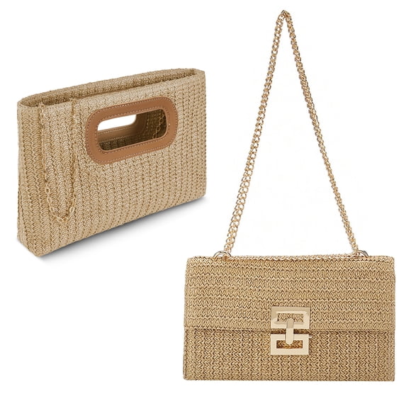 Set elegante de 2 bolsos para mujer - Bolso de mano y bandolera de paja tejida