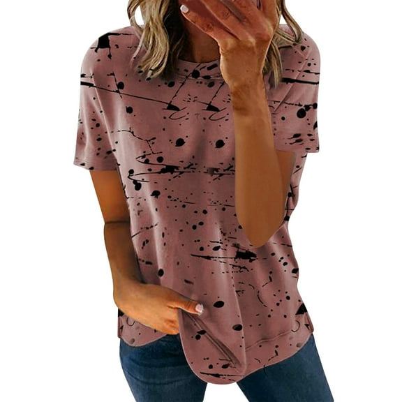 BLVB Short Sleeve Tops for Women Trendy Crewneck Printed Tee Shirts Casual Dressy Loose Summer Tee Tops Blouse