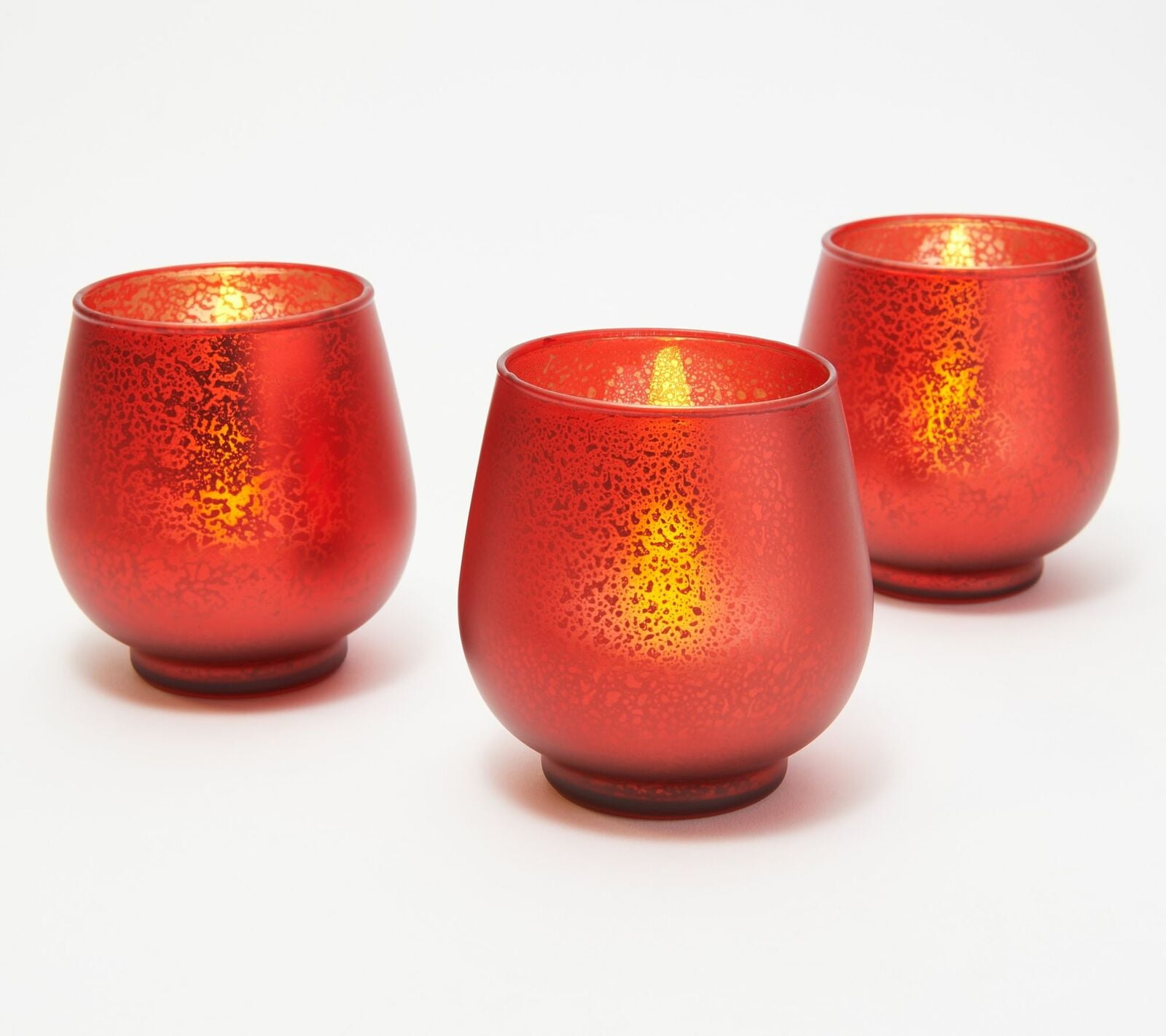Set of 3 Illuminated Mini Mercury Glass Votives by Valerie Red