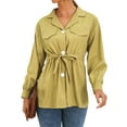 thumbnail image 4 of TWZH Women Solid Color Single-Breasted Lapel Collar Lace up Long Sleeve Blouse Tops, 4 of 6