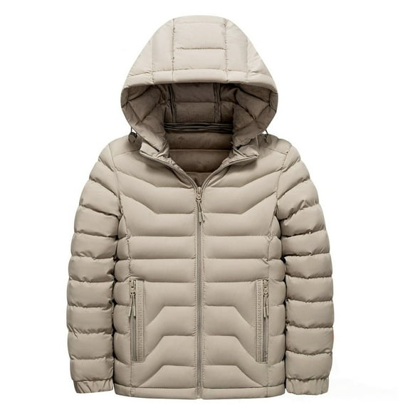 XIMIN Kids Boys Quilted Lined Hooded Puffer Jacket Quilted Winter Windproof Long Sleeve Padded Down Coat Water-Resistant Full Zip Bubble Jackets Warm Outerwear