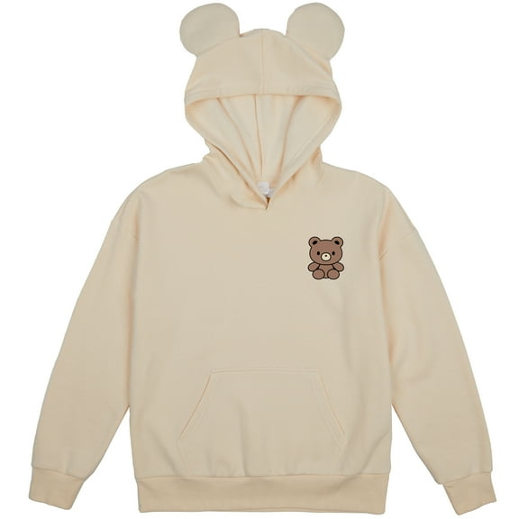 Teddy Bear Youth Off-White Long Sleeve Hooded Sweatshirt With 3D Ears-Medium