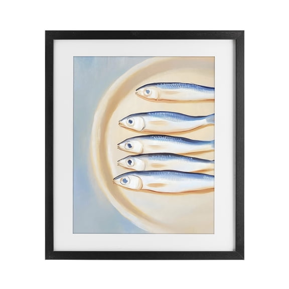Stupell Industries Coastal Plate of Sardines Black Framed Print Under Glass, 13 x 16, by The Prints Vibe