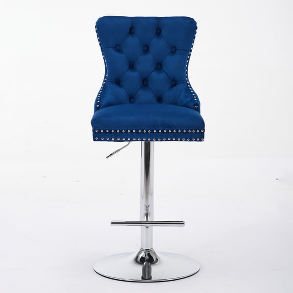 JUYG 2-Pack Blue Velvet Swivel Barstool, Chrome Base, Adjustable 25-33", Tufted
