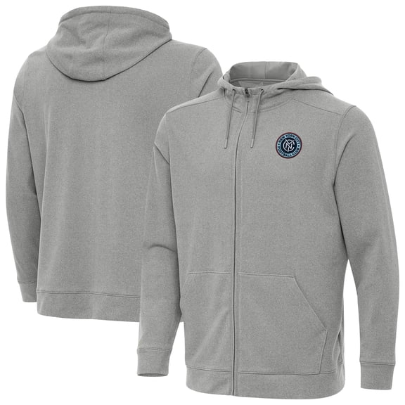 Men's Antigua Heather Gray New York City FC Effortless Full-Zip Hoodie Jacket