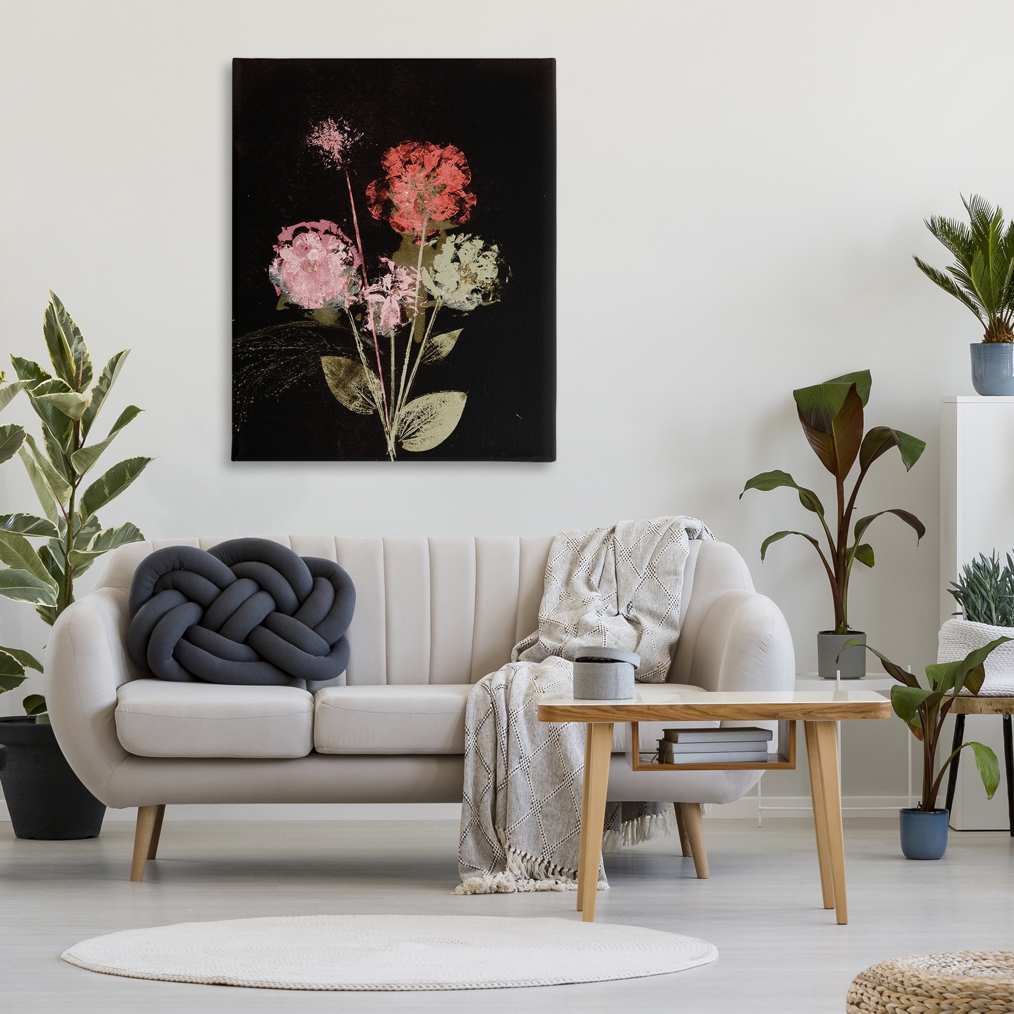 Stupell Industries Rustic Roses on Black Botanical & Floral Painting Gallery Wrapped Canvas Art Print Wall Art, 36 x 48