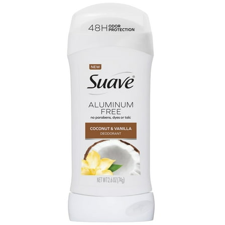 Suave Aluminum-Free Deodorant for Women, Coconut & Vanilla, 2.6 Oz