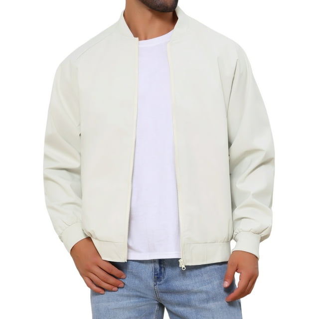 Chaqueta Bomber INSPIRE CHIC para hombre, abrigo de otoño, cierre completo, puños acanalados, chaqueta de béisbol L Beige