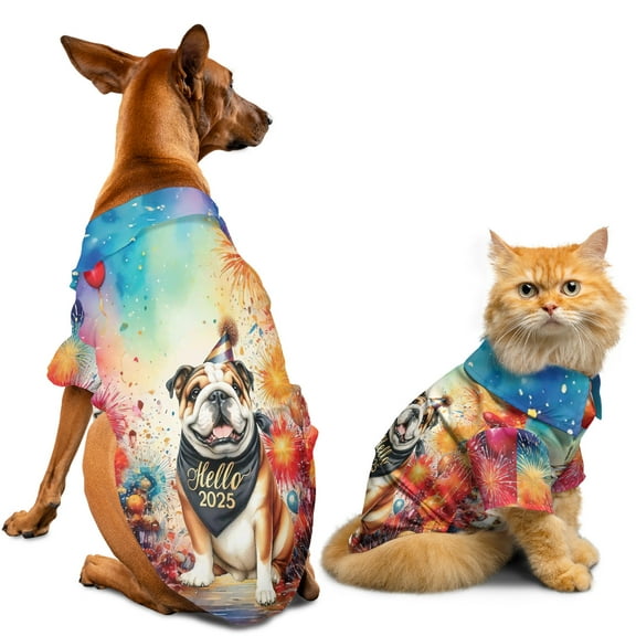 Hello 2025 Bulldog Celebrates Happy New Year Firework Balloon Hawaiian Summer Shirt for Small Medium Large Dog Cat Dog Lover Gifts Idea - 02024