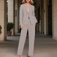 thumbnail image 4 of Wyobmus Womens Suits Dressy 2 Piece Business Casual Outfits Long Sleeve Double-Breasted Blazer Matching High Waist Dress Pants Gray, 4 of 7