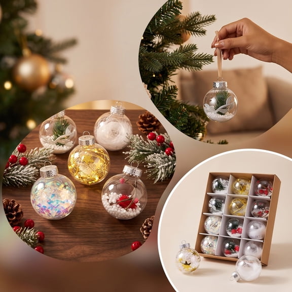 Fmbmuo Gold Christmas Ball Ornament Set , Transparent Shatterproof Wall Decor , Indoor Outdoor For Xmas Tree Wreath Window Holiday Decor