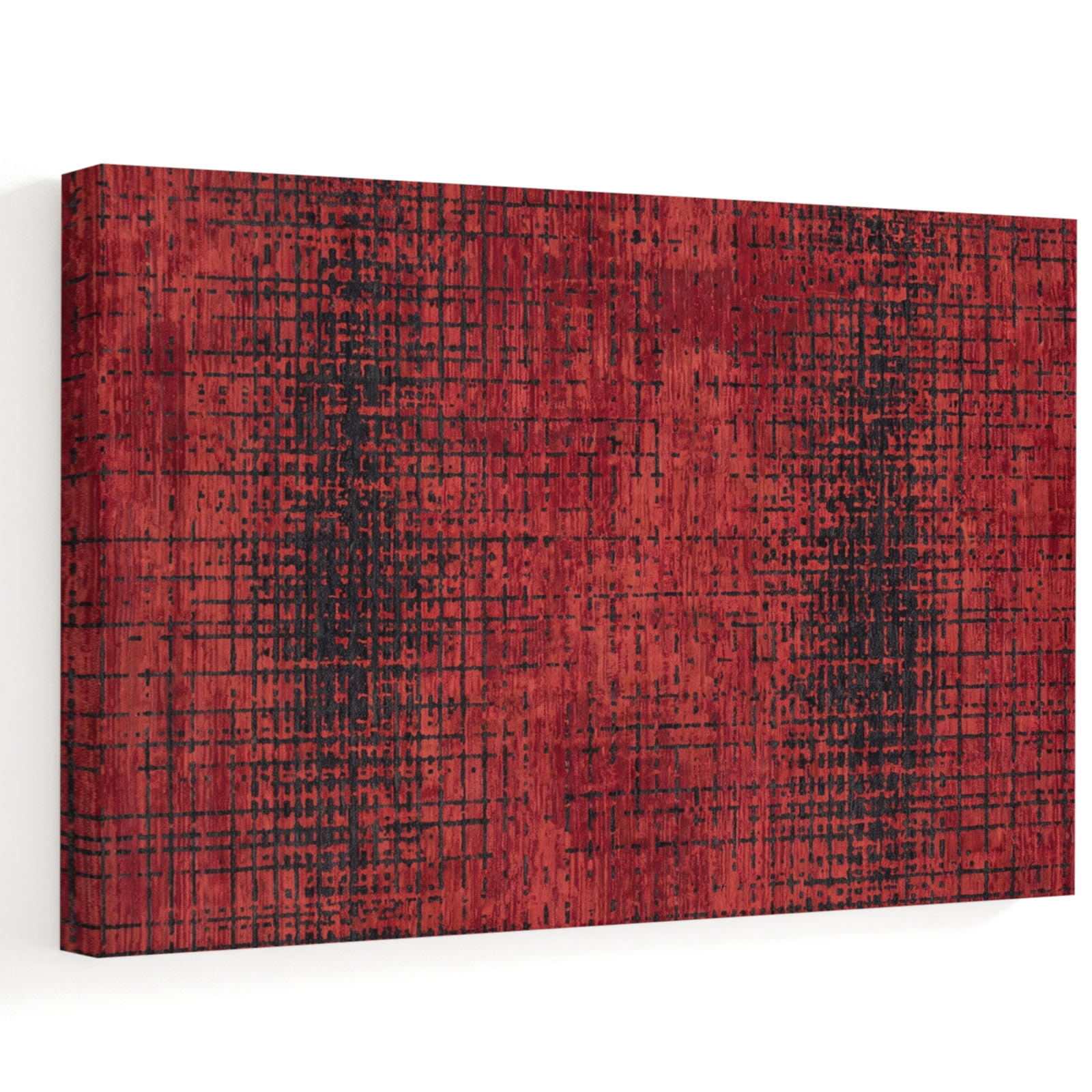 Crosshatch Grid Canvas Wall Art Minimalist Red Horizontal Band Distressed Lines Wall Art Prints Artwork Framed Canvas Ready to Hang Art Pictures for Bathroom Dressing Table Entryway 12 x 8