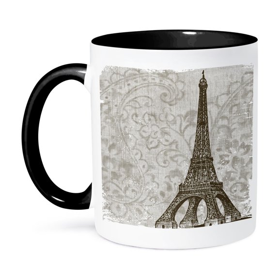 3dRose, Vintage Eiffel Tower - France, 11oz Two-Tone Black Mug