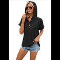 thumbnail image 3 of Blusa con Capucha y Botones de Color Liso para Mujer, Blusa Informal de Verano con Cordón Ajustable. Negro XL, 3 of 9