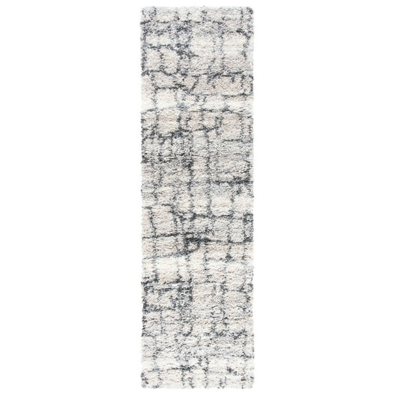 SAFAVIEH Fontana Daphne Block Shag Runner Rug, Ivory/Grey, 2'3" x 8'