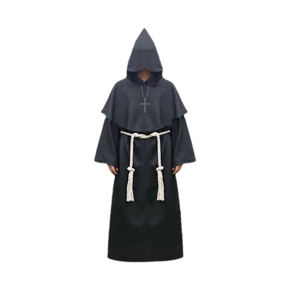 Disfraz de sacerdote con capucha de Halloween con collar cruzado Cinturón Unisex Hombres Mujeres Sól Tomshoo Negro/L