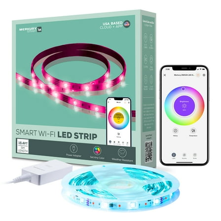 Merkury Smart LED Strip Lights - RGB, 16ft Wi-Fi Dimmable Lighting Kit (1-Pack)