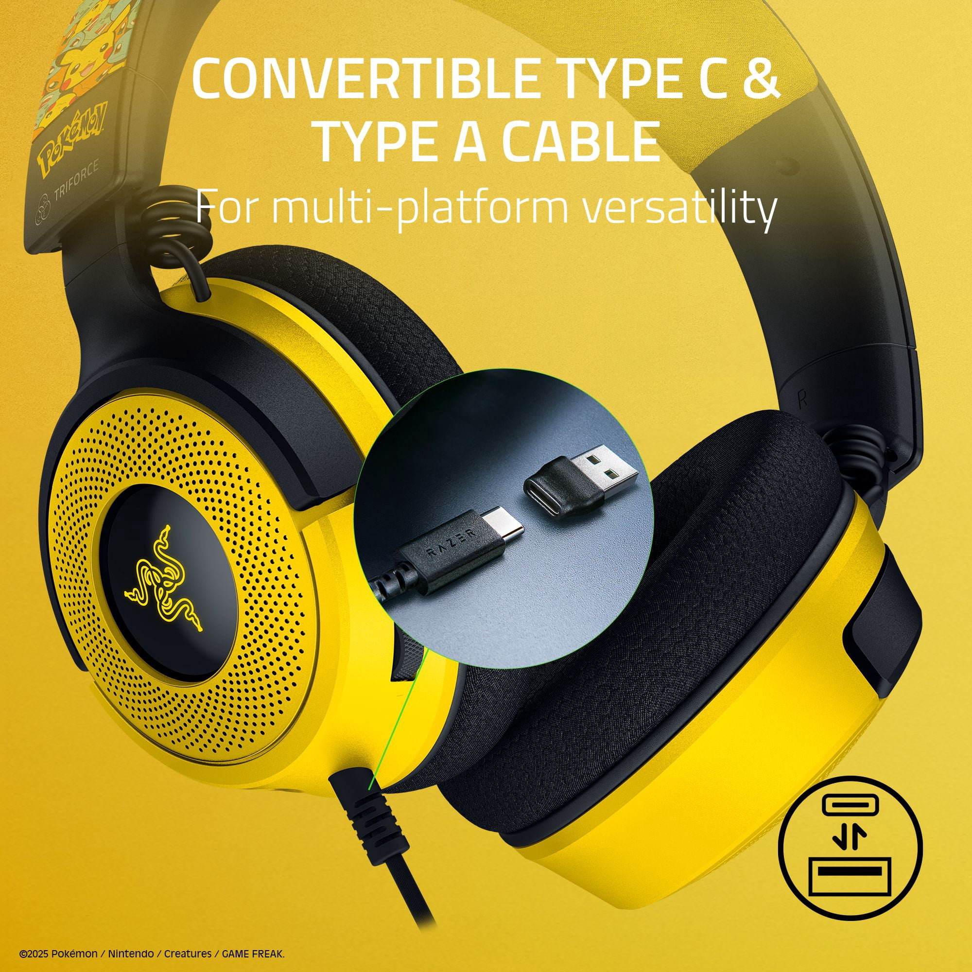 Razer Kraken V4 X USB Wired Gaming Headset, Pokémon Kanto Starters Edition