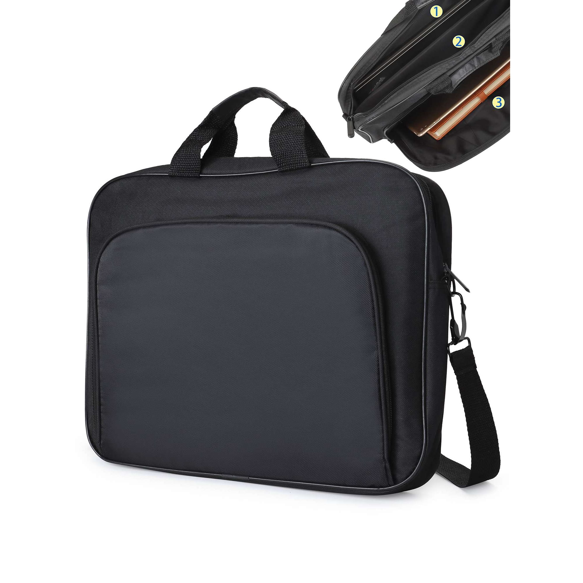 Gustave 15 Inch Laptop Bag Sleeve Case Computer Shoulder Bag Nylon Waterproof Messenger Laptop Carrying Briefcase Handbag with Strap for Men Women "Black"