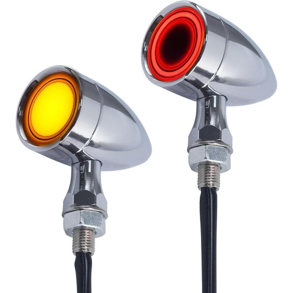 Motorcycle Turn Signals LED Front Lights 2 PCS, Vintage 42 LEDs Switchback White Amber Light for Running Turn Blinkers Universal Fit Scooter Suzuki Yamaha Honda Harley Dyna Bobber-Black