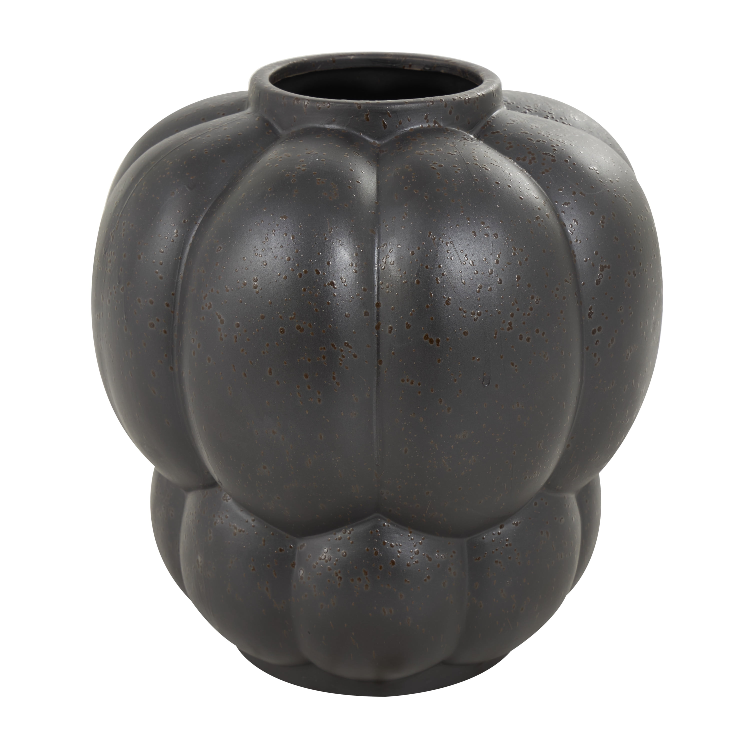 DecMode 11" Wide Bubble Inspired Black Ceramic Vase with Distressed Speckled Texturing