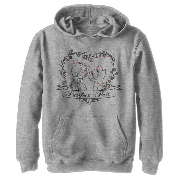 Boy's Aristocats Thomas and Duchess Purrfect Pair Heart  Pull Over Hoodie Athletic Heather Medium