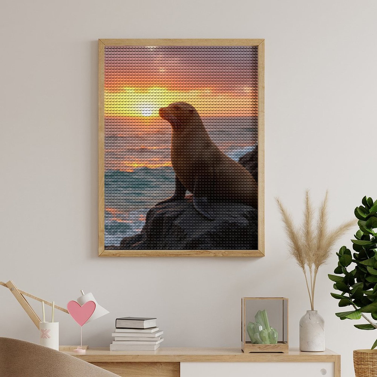 Diamond Art Kits for Adults, Sea Lion Sunset Rock Scene 5D Diamond Painting Kits for Adults Beginners, DIY Full Drill Diamond Painting, Gem Art and Crafts 12x16