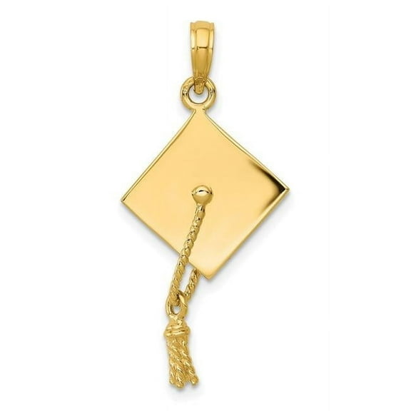 Finest Gold 10k Solid Yellow Gold Polished 3-D Graduation Cap Pendant Charms