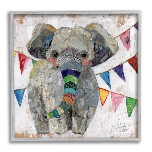 Stupell Industries Modern Elephant Painting Animals & Insects Painting Gray Framed Art Print Wall Art, 12 x 12