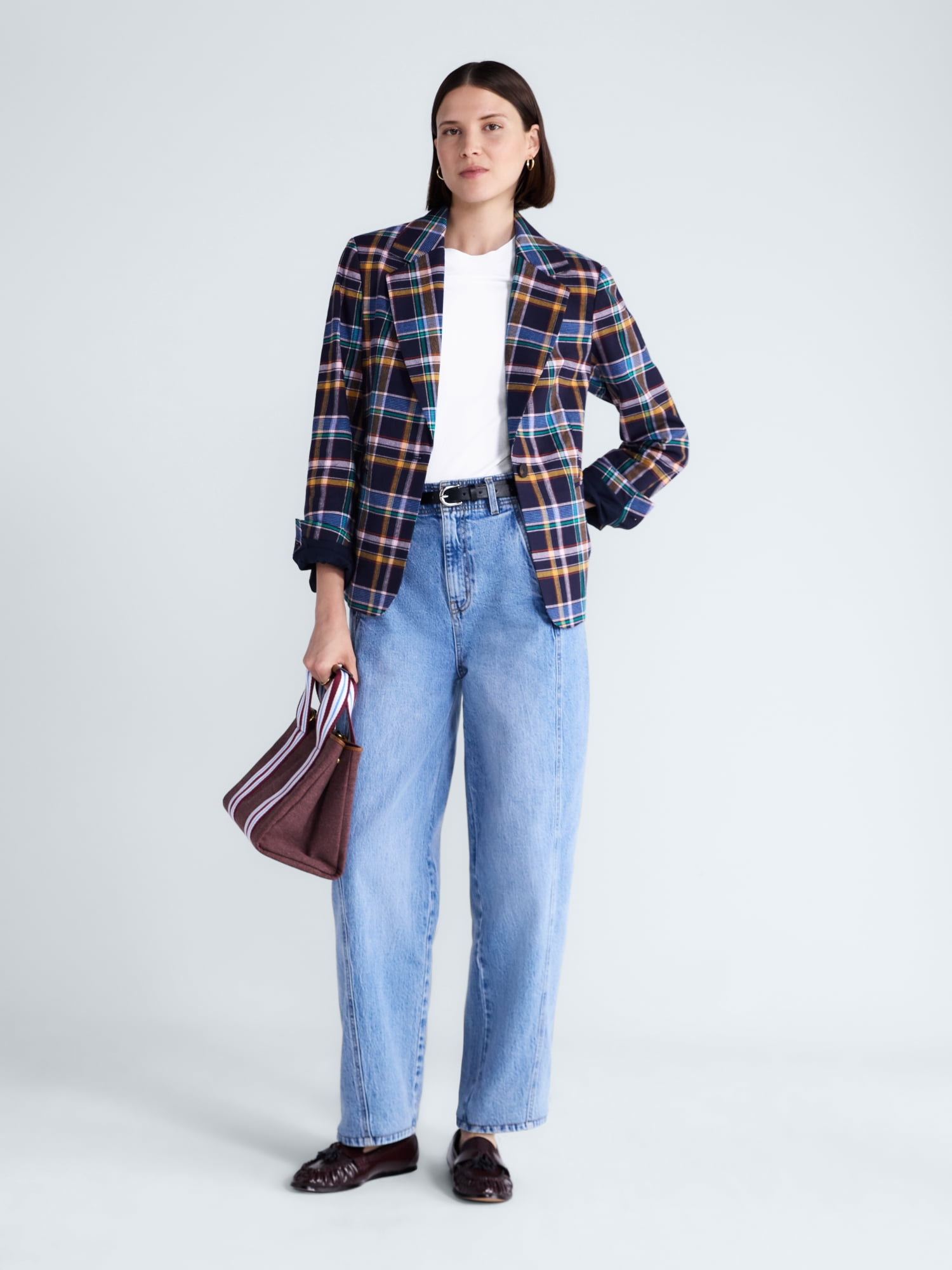 Free Assembly Women's and Women's Plus The Belmont Plaid Single Breasted Blazer, Sizes XS-4X