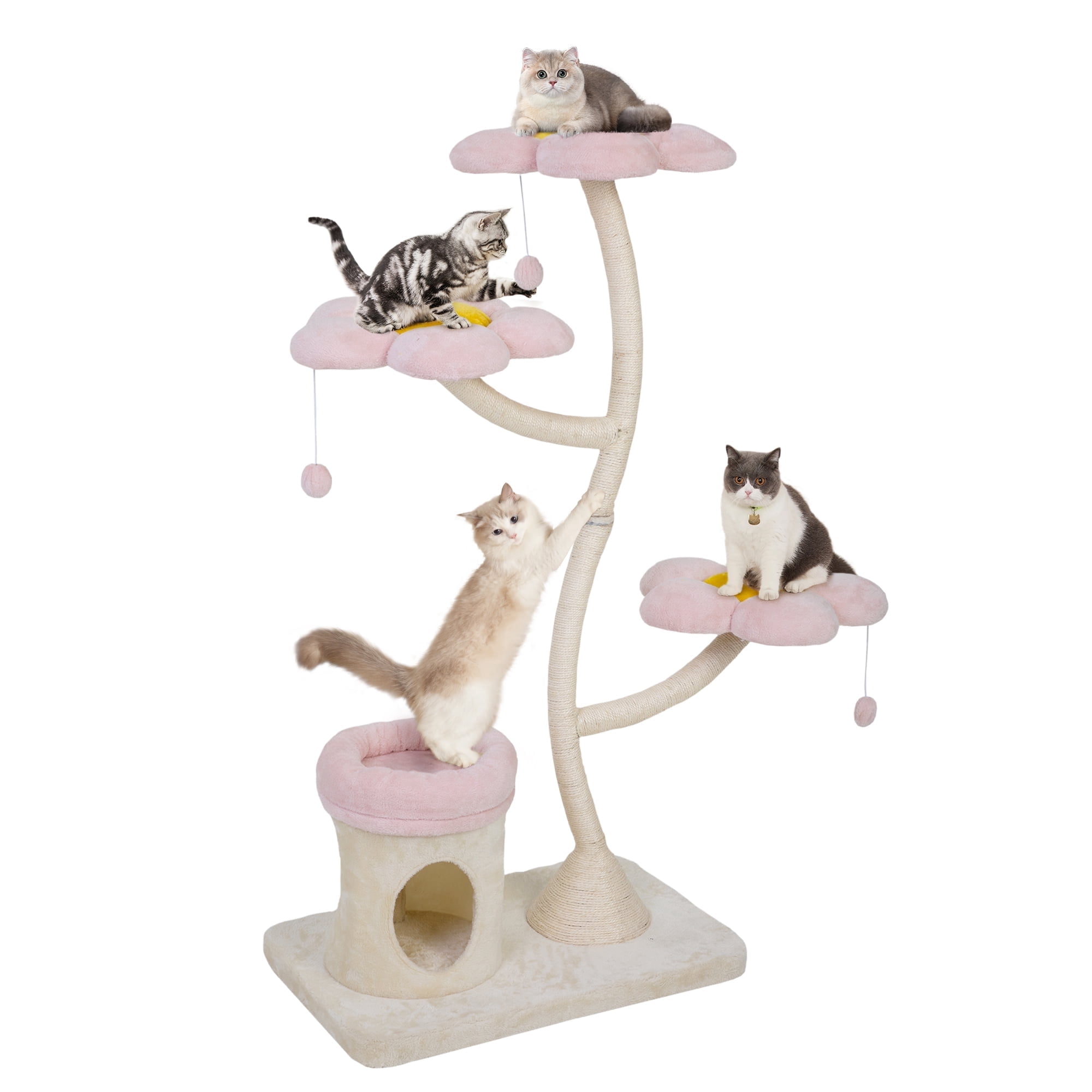 COZIWOW Modern Cat Tree for Large Cats, Cat Tree Tower Scratching Post with Condo, Flower Perch, Luxury Cat Gifts