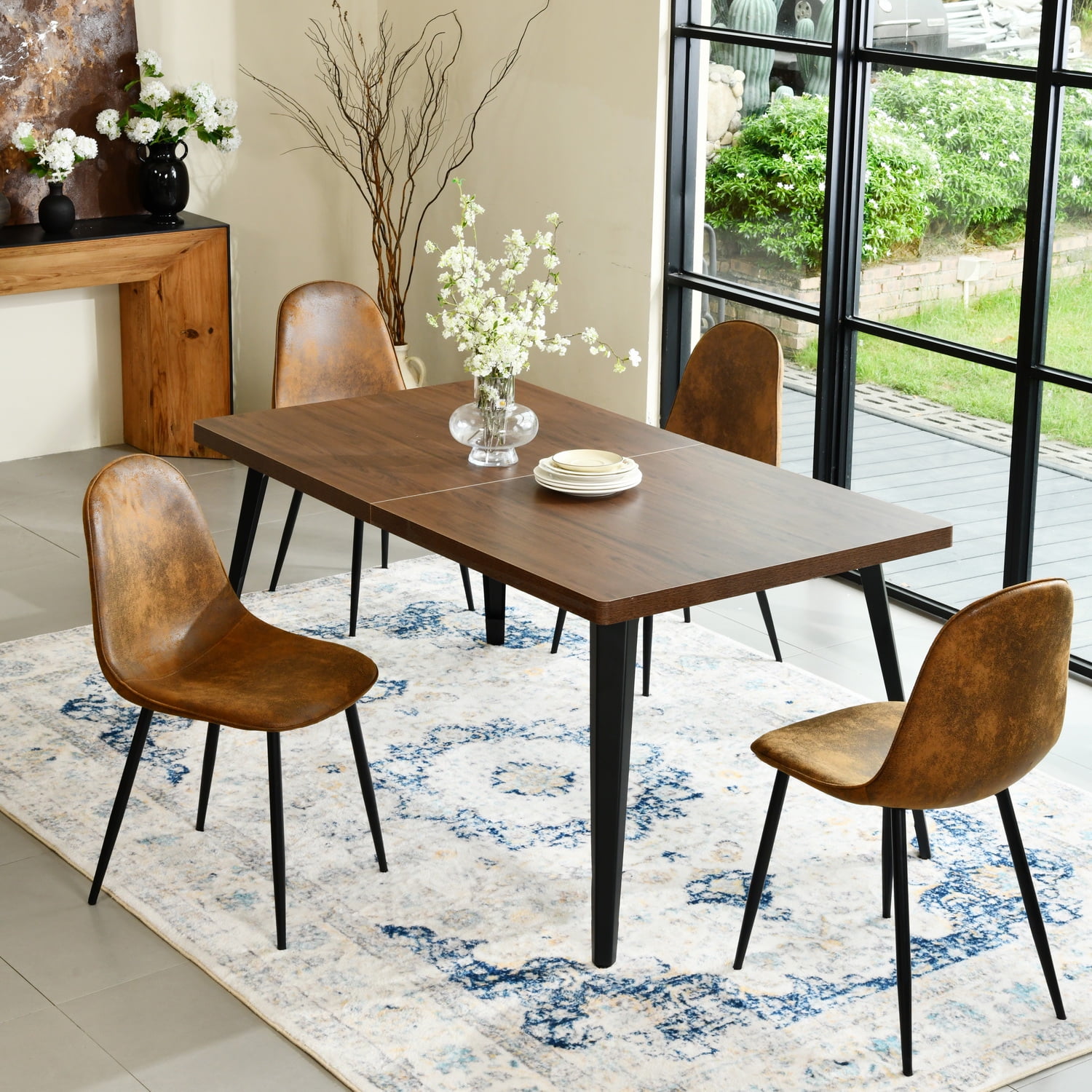 Homy Casa 63 inch Modern Dining Set, Dining Table with 4 Chairs