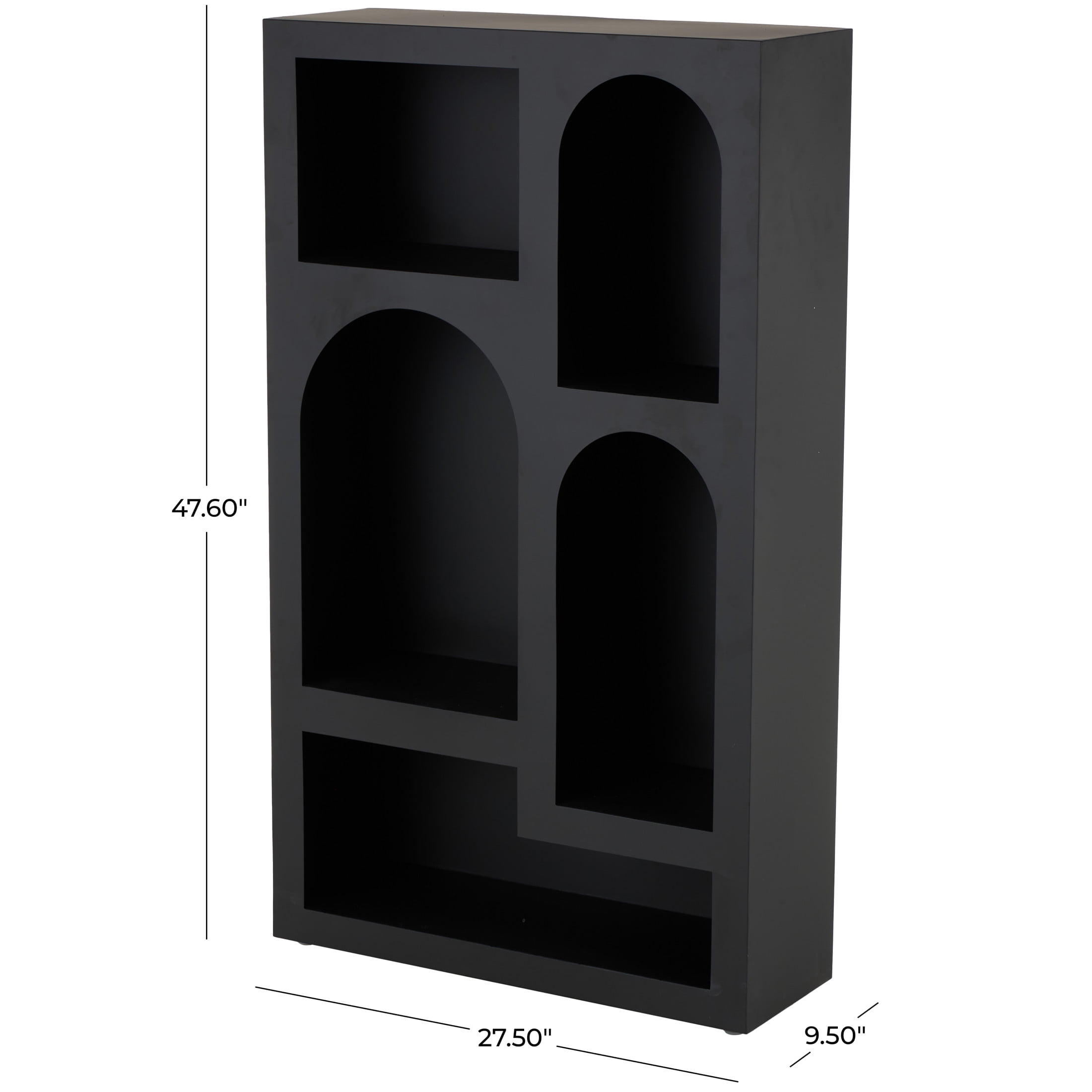 DecMode 28" x 48" Black Metal Geometric 5-Tier Shelving Unit with Arched Block Shapes, 1-Piece