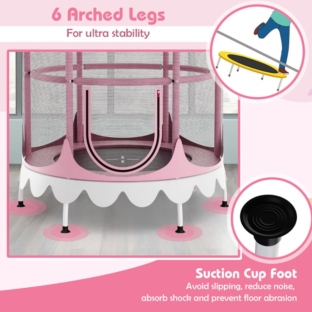 Spaco 64" Kids Trampoline with Detachable Canopy and Safety Enclosure Net-Pink, Bounce Trampoline for Outdoor as Garden, Park