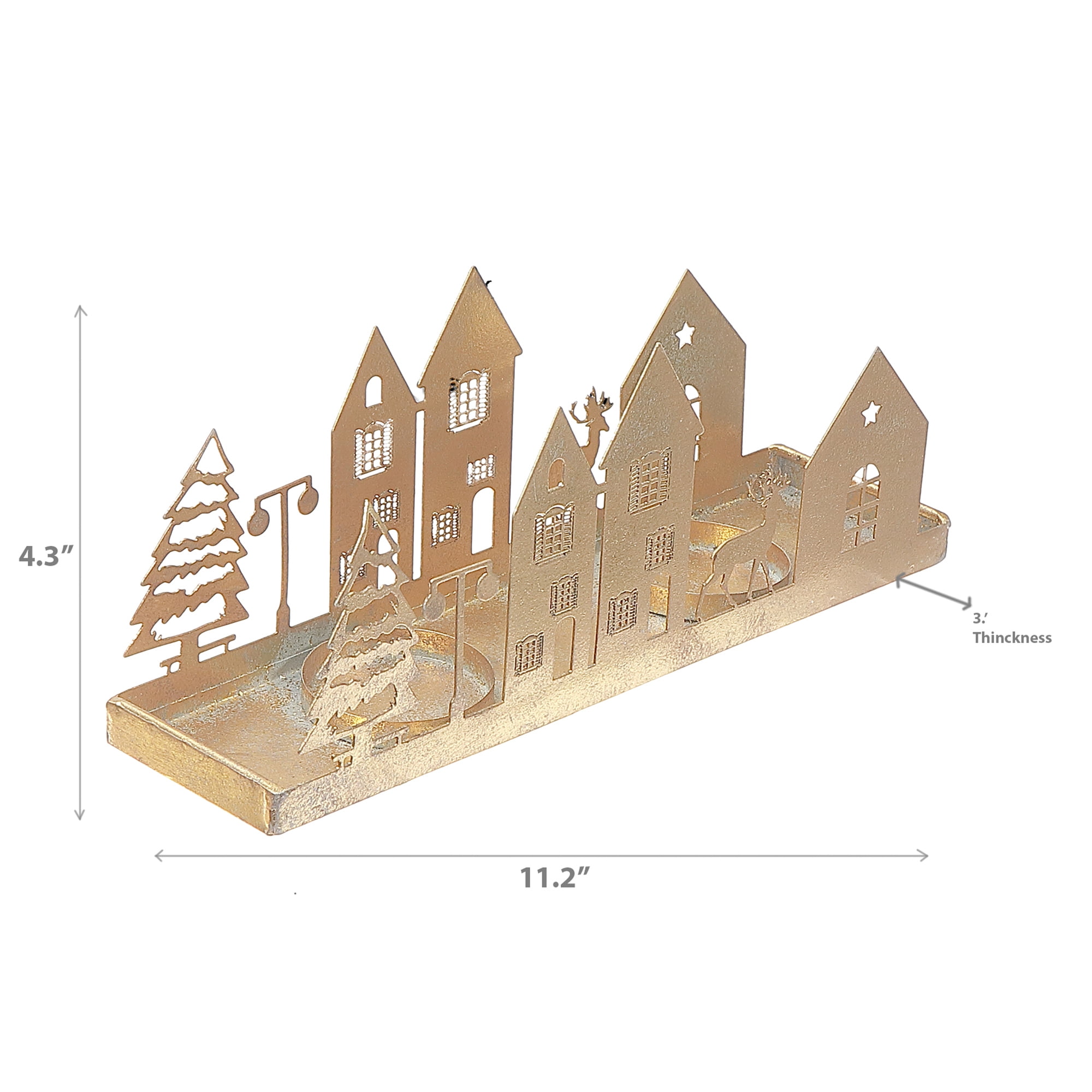 Bougeoir Village DHiver En Métal Doré