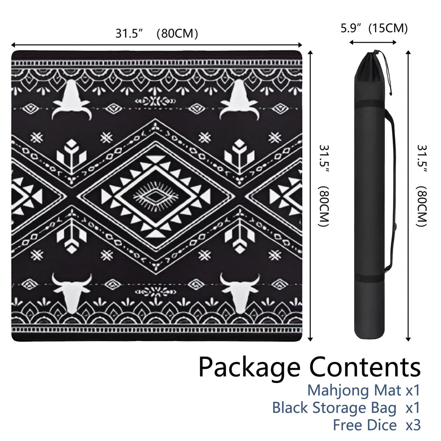 Classic Boho Style Multi-Purpose Rubber Table Cover 31.5x31.5 Inch Mahjong Game Mat Features Non-Skid Grip for Stability and Noise Dampening for Cards
