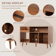 Oubayajia Record Player Stand, Vinyl Record Storage Cabinet with Charging Station & USB Ports, Mid-Century Turntable Stand Table Holds Up to 300 Albums Living Room Bedroom Office, Walnut