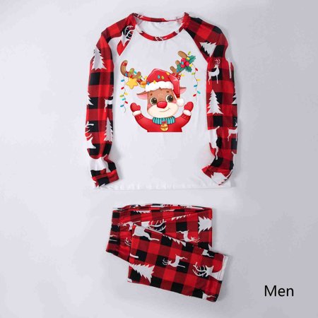 

LINMOUA Men s Dad Christmas Plaid Print Family Matching Long-Sleeved Top + Pants Set
