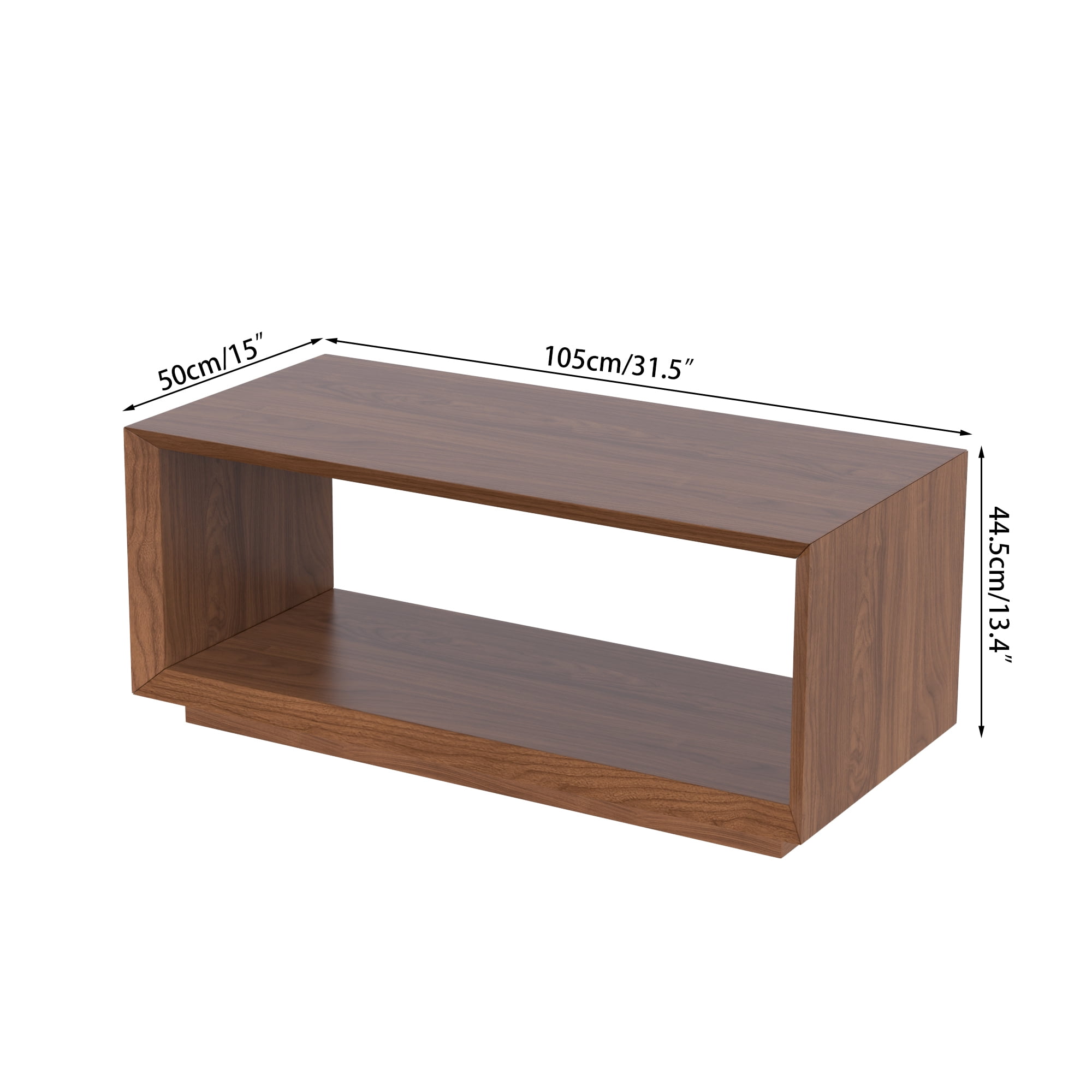 Farmhouse Wood Coffee Table, Rectangle Coffee Table, Simple 2-Tier (Walnut)