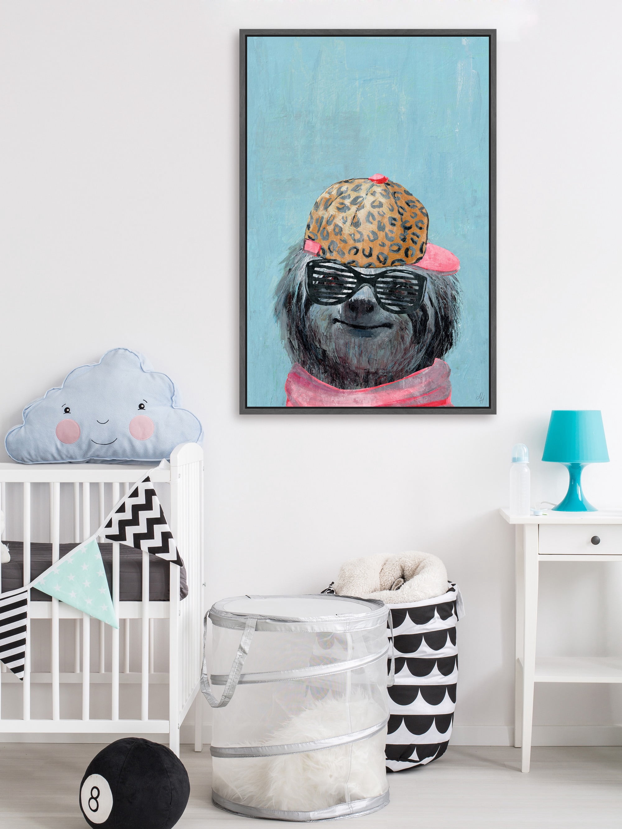 Hipster Sloth Floater Framed Painting Print on Canvas