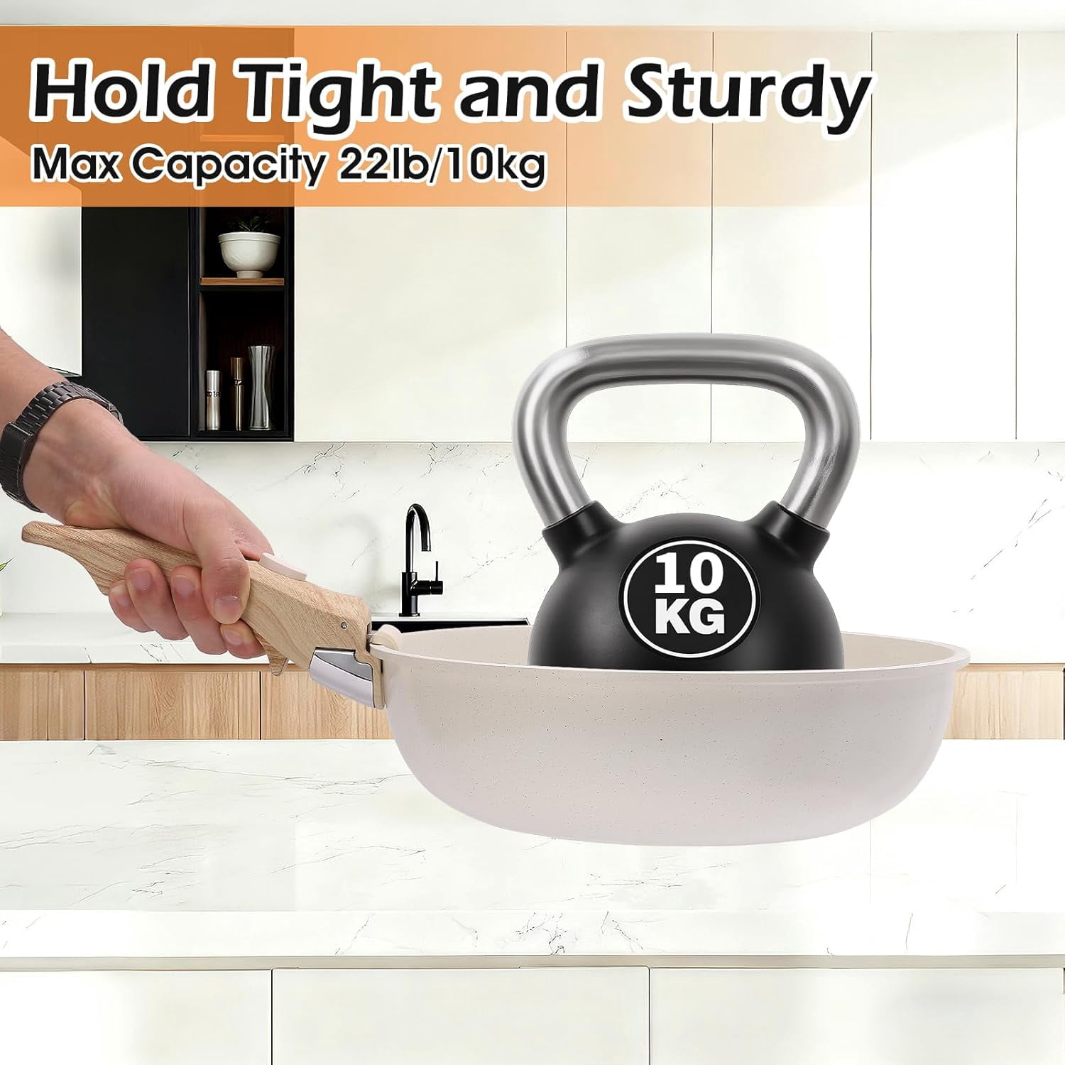 Removable Pot Handle, Universal Pan Handle, Replacement for Pots and Pans, Fits All Cookware with Silicone Oven Mitts & Measuring Spoons, Durable & Heat-Resistant, Wood-Like