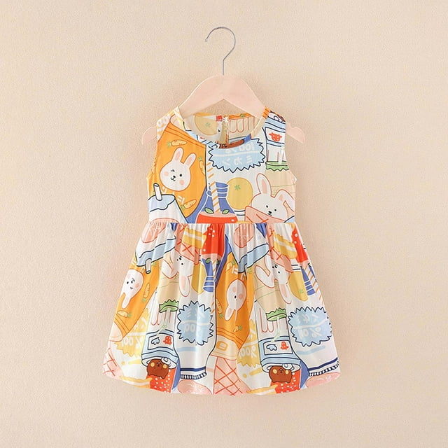 LSLJS Robe pour Tout-Petites Filles Sans Manches à Imprimé Floral Robe Ligne A Vintage Décontractée Robes Plage Vacances ( 2-3 Ans, Jaune )