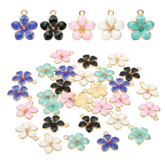 Uxcell Jewelry Making Charm, 30 Pack Metal Flower Pendants Enamel Plum Flower Charm for DIY Necklace, 5 Colors