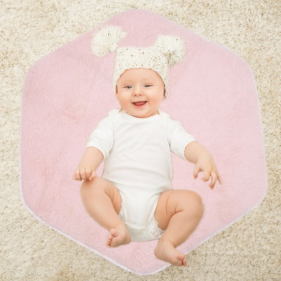 BEADCEST Pink Mats For Kids Hexagon 134.0X120.0X0.5In Plush Velvet For Kids Room Living Room 1Pack
