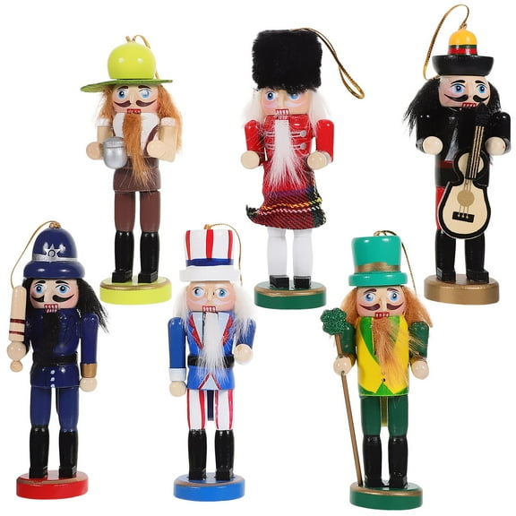 TEHAUX 6-Piece Wooden Nutcracker Figurines Set, Assorted Colors Christmas Holiday Decor Collection