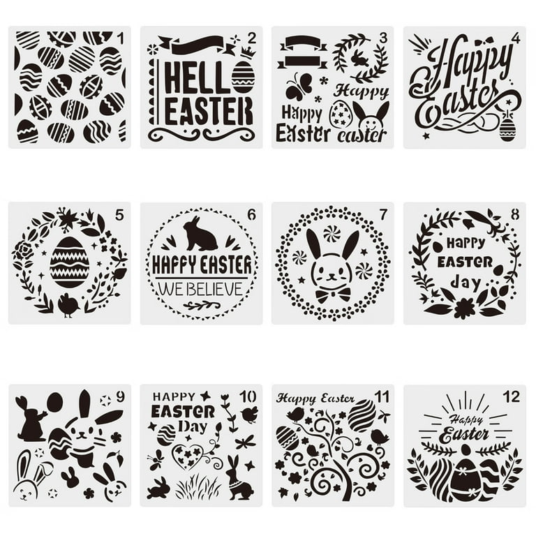 Templates Hollow Drawing Easter Stencils 12Pcs Plastic Painting Home DIY 